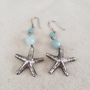 Aquamarine and silver starfish earrings